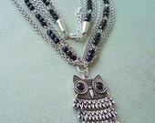 Antique Silver and Black Vintage Inspired Owl Necklace