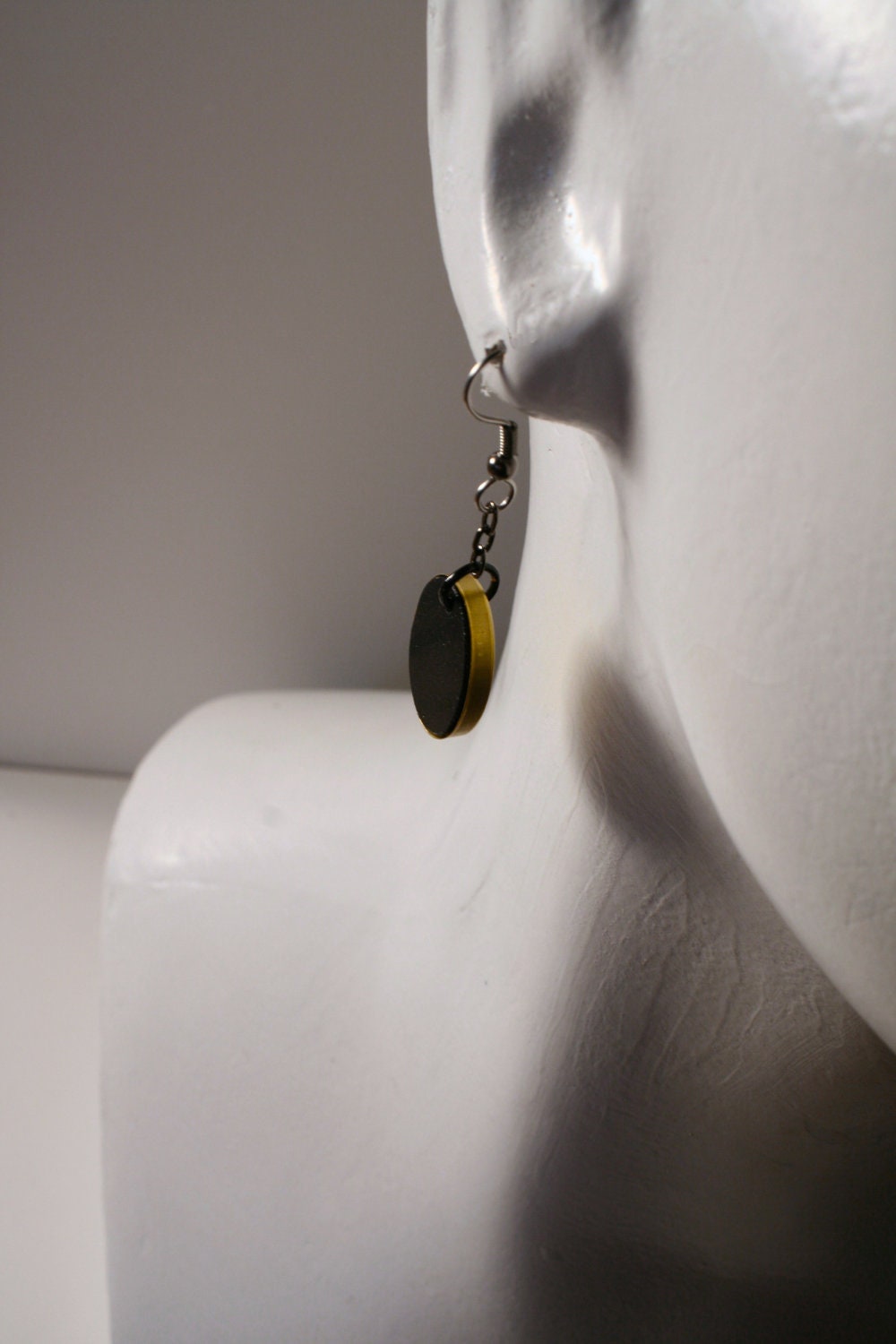Brass Oval Recycled Record Earring