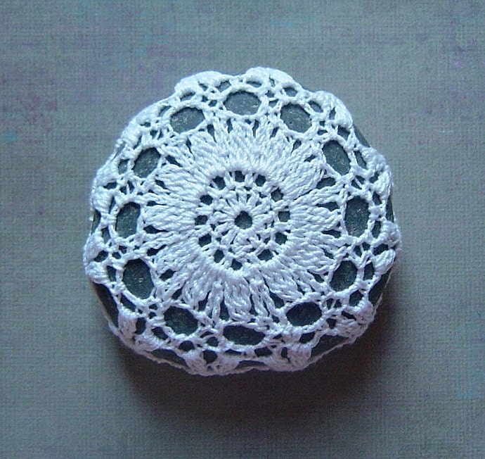 Wedding, Decor, Crochet Lace Stone, Art, Table Decoration,  Handmade, Original, Decorative Arts, Art Object, White, Gray