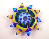 MonaRaeBeads Pinwheel Lampwork Focal Disk Bead blue turquoise green orange