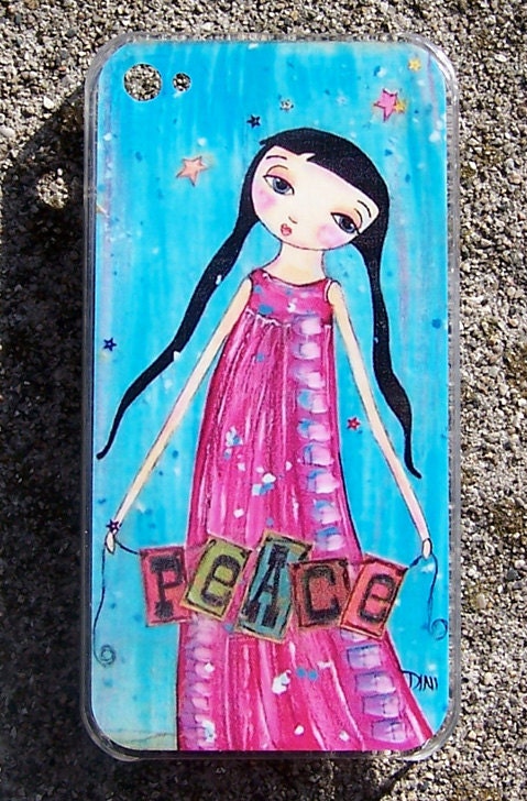 iPhone Skin with Case G4 G4S Original art print painting - peace love girl whimscal