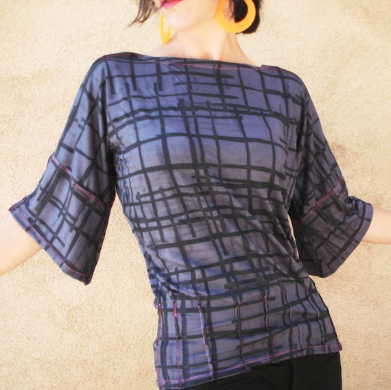 The Altogether - iheartfink Handmade Hand Printed Plaid Bell-Sleeve Top