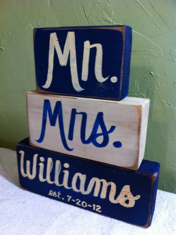 Mr Mrs sign wood blocks personalized family name established date