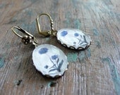 tiny blue flowers - vintage print earrings