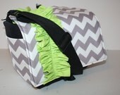 MESSENGER BAG Laptop Bag Diaper Bag Book Tote Purse    Grey Chevron Stripe Lime Ruffle XcessRize Designs