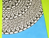 Original Drawing ACEO Black and White and Turquoise Design
