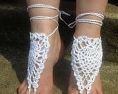 Crochet Cotton - Barefoot Sandals - Belly Dance, Wedding, Beach Sandals, White