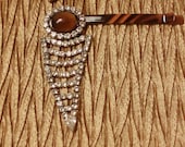 Upcycled Tigers Eye Burlesque Dangle Hair Bobbie Pin, Rhinestone Bling, Sustainable Fashion