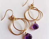 Tiny hoop earrings, Chic and Unique style, with Purple glass