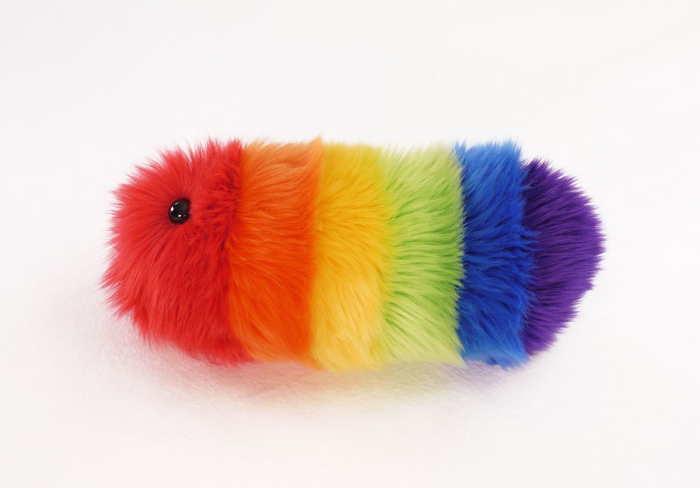 Rainbow Caterpillar Fuzzy Stuffed Toy Snuggle Worm Plushie Small Size