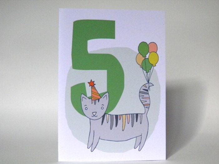 5th Birthday - Kitten - Recycled Greeting Card