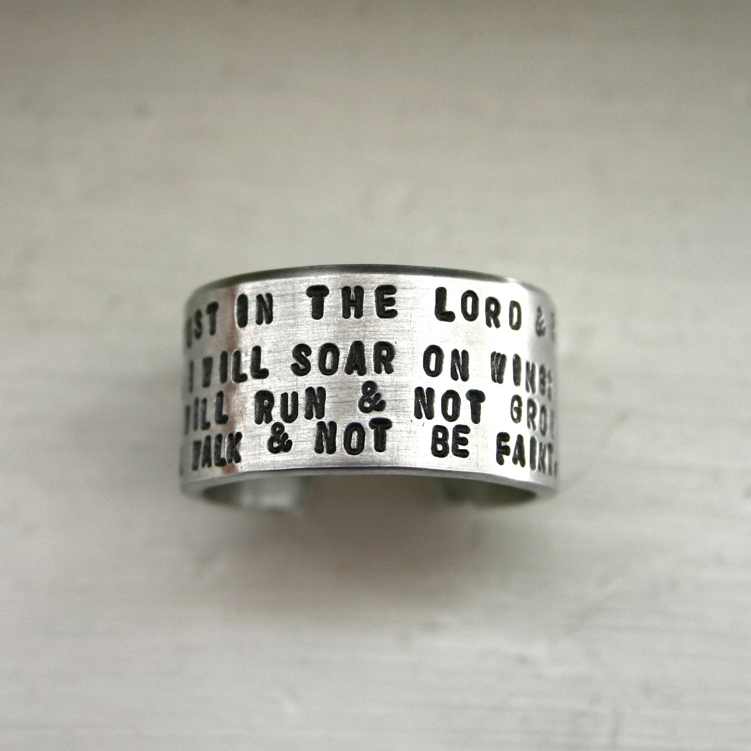 I will trust in the Lord - Wide Silver hand stamped bible verse ring