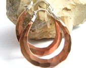 Small Copper Hoop Earrings With Sterling Silver Ear Wires Mixed Metal Jewelry - Forged Traditional Metalsmith Jewelry