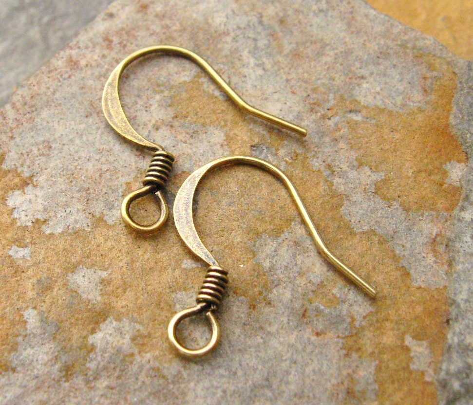 6 French Hook Flat Earwires Antique Gold Patina  -  Trinity Brass