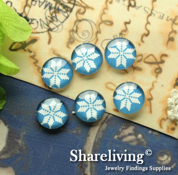 10pcs 12mm Handmade Photo Glass Cabs Cabochons (Flowers)   -- BCH210J