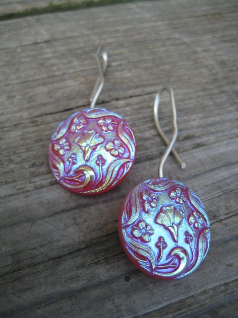 Vintage Czech Glass Button Earrings
