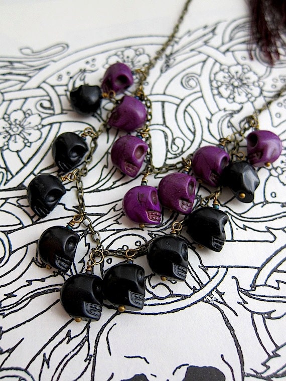 NECKRO CANDY black and purple howlite SKULL necklace