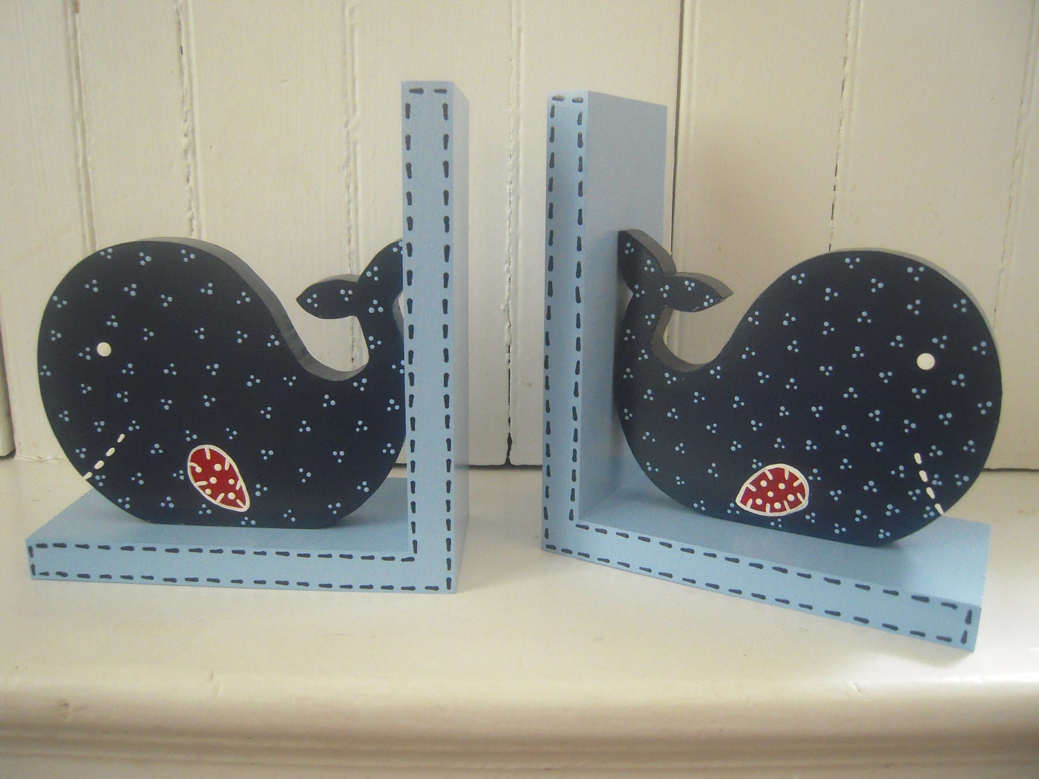 Whale-Custom Hand painted Wooden Book Ends -PB Kids Jackson Bedding-children's bookends