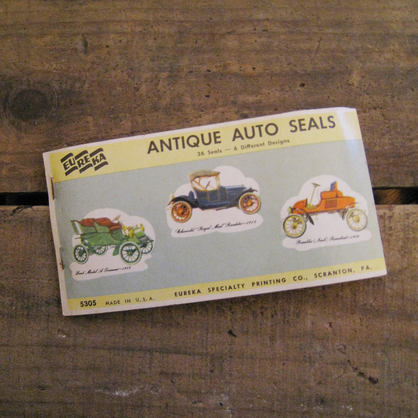 Vintage Eureka Antique Auto Gummed Seals (Stickers, Decals) - Book of 36 Seals