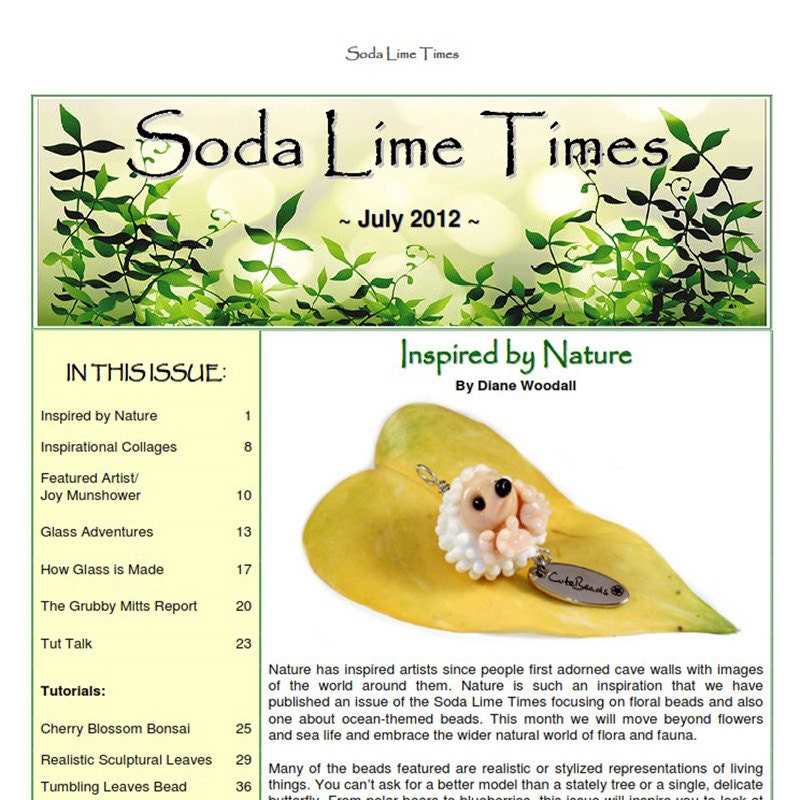 July 2012 Soda Lime Times Lampworking Magazine (PDF) - by Diane Woodall