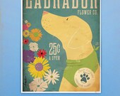 Yellow Dog Labrador retriever flower company original graphic illustration 12 x 16 giclee archival signed artists print
