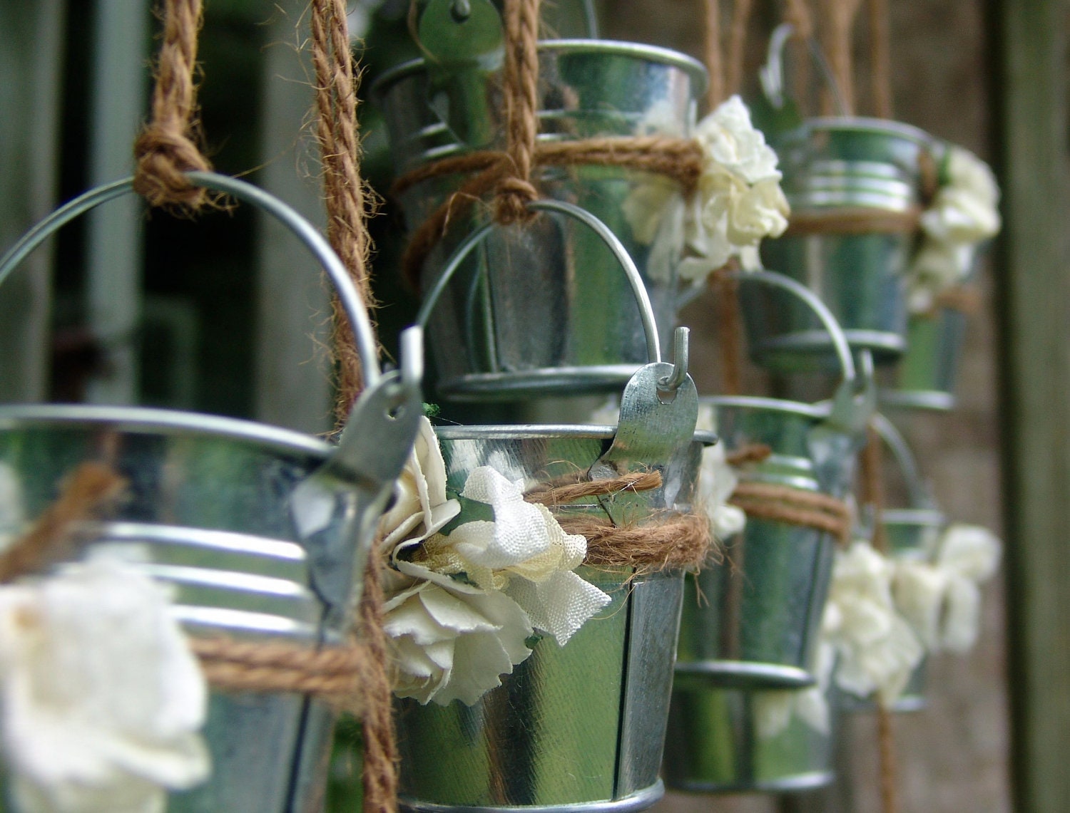 Rustic wedding favors mini galvanized pails Shabby Chic favor decorations set of 10 tin buckets