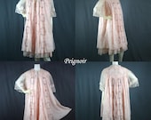 RARE 60s Petal Pink Eyeful by The Flaums Embroidered Chiffon Peignoir Set, Medium - Vintage Lingerie