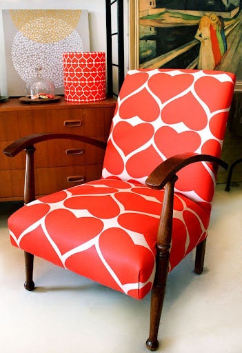 Grand Hearts in Kimono Red on Natural Organic Hemp/cotton