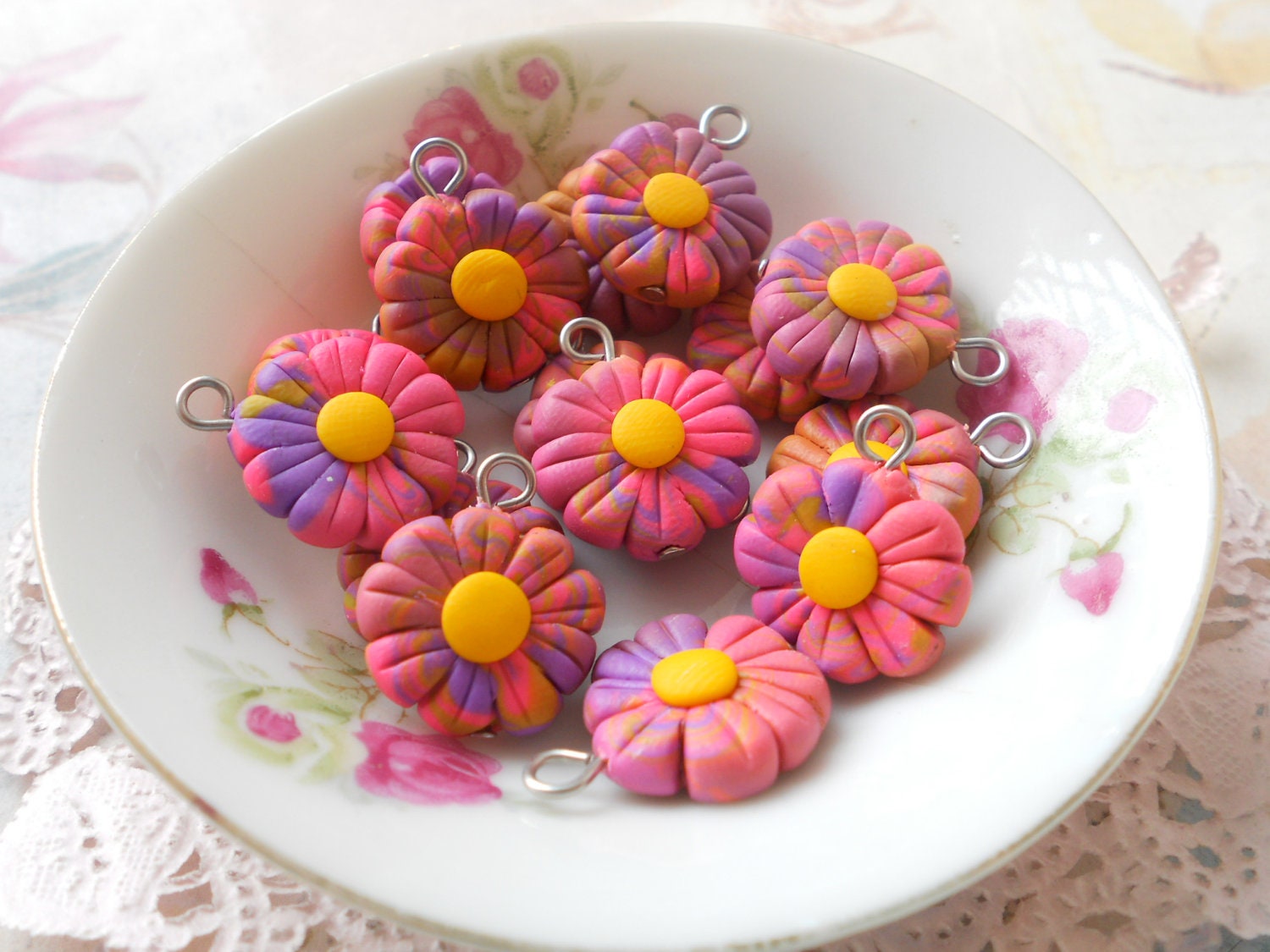 Flower Charm Series - 6pcs - Purple Pink