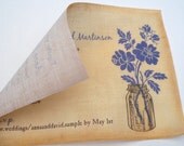 Modern rustic floral wedding invitation flowers in mason jar on burlap color linen fabric - set of 25