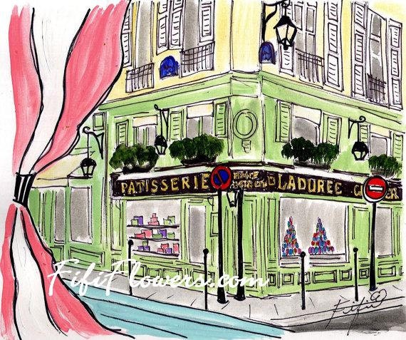 Pink Striped Window view of Laduree