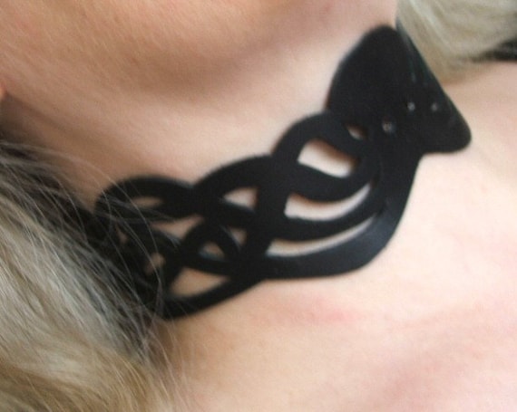 Leather Octopus Choker Necklace -  Black  Filigree Collar