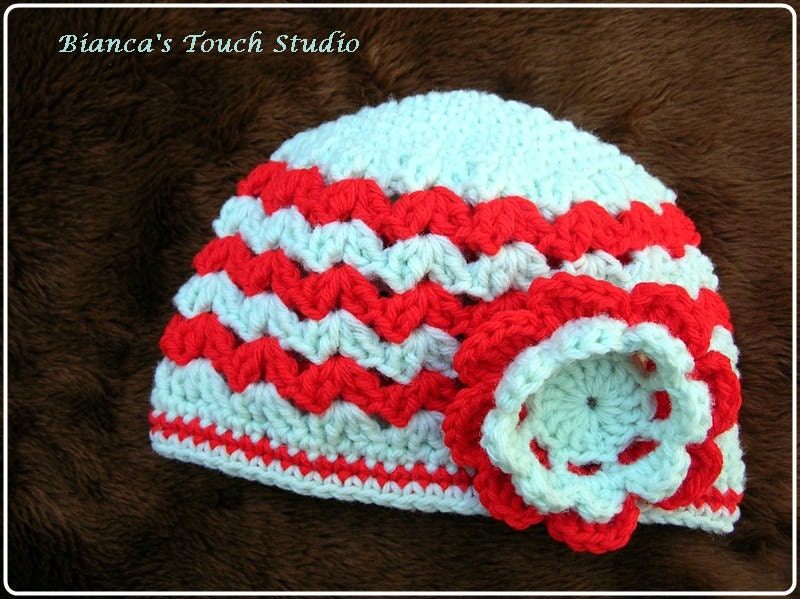 Crochet PATTERN. Newborn to adult sizes, waves of shells beanie with a triple crown flower