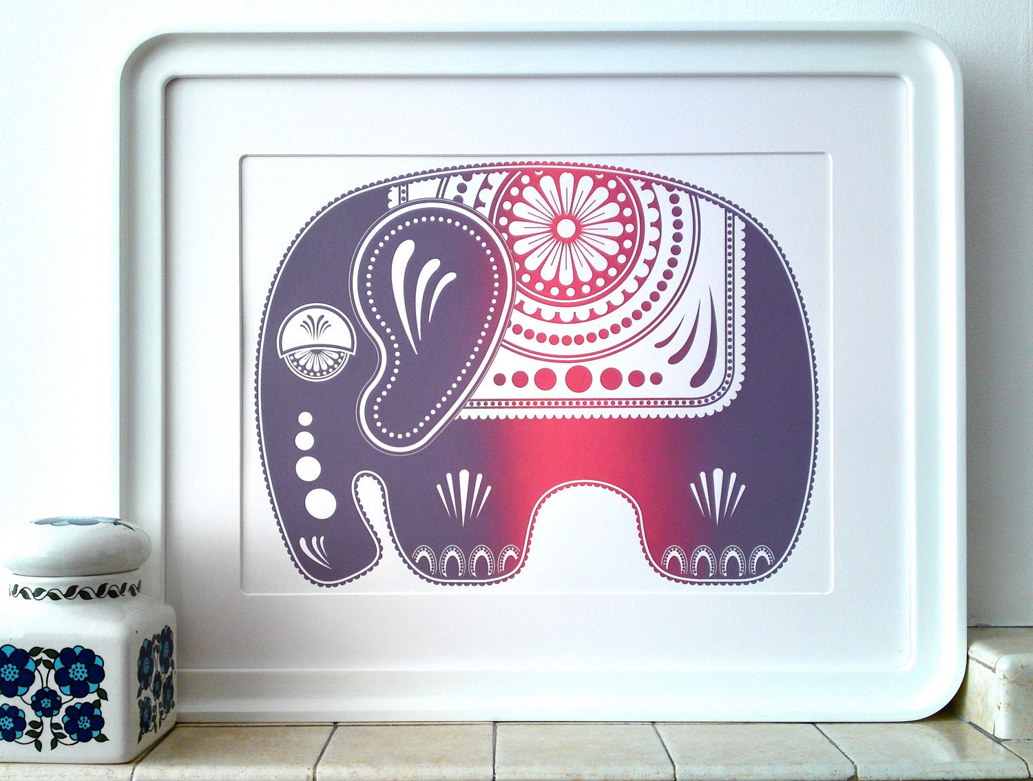 Elephant Screen Print - Original Limited Edition 'Sugar Elephant' in Pink and Purple