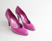 sz 7 vintage Calvin Klein Glossy Fuchsia Leather Pumps / 37.5