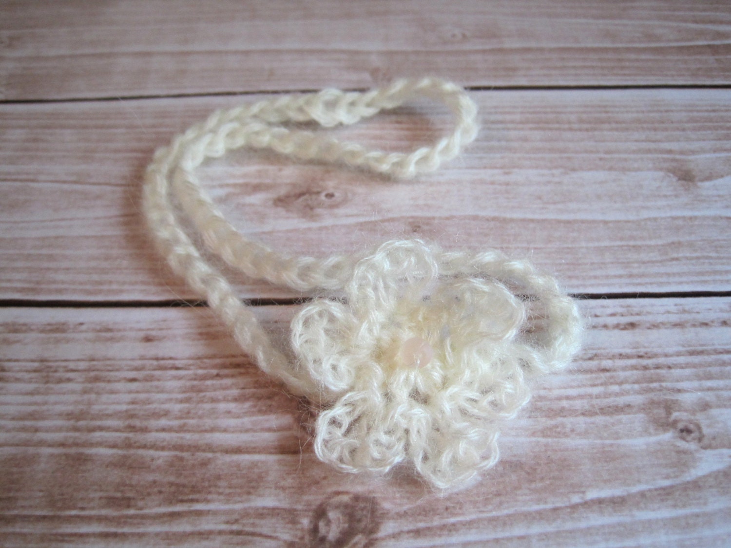 Crochet Baby Headband, Baby Girl Headband, Baby Flower Headband, Baby Girl Photo Prop, Newborn Headband Infant, Christening Headband, Ivory