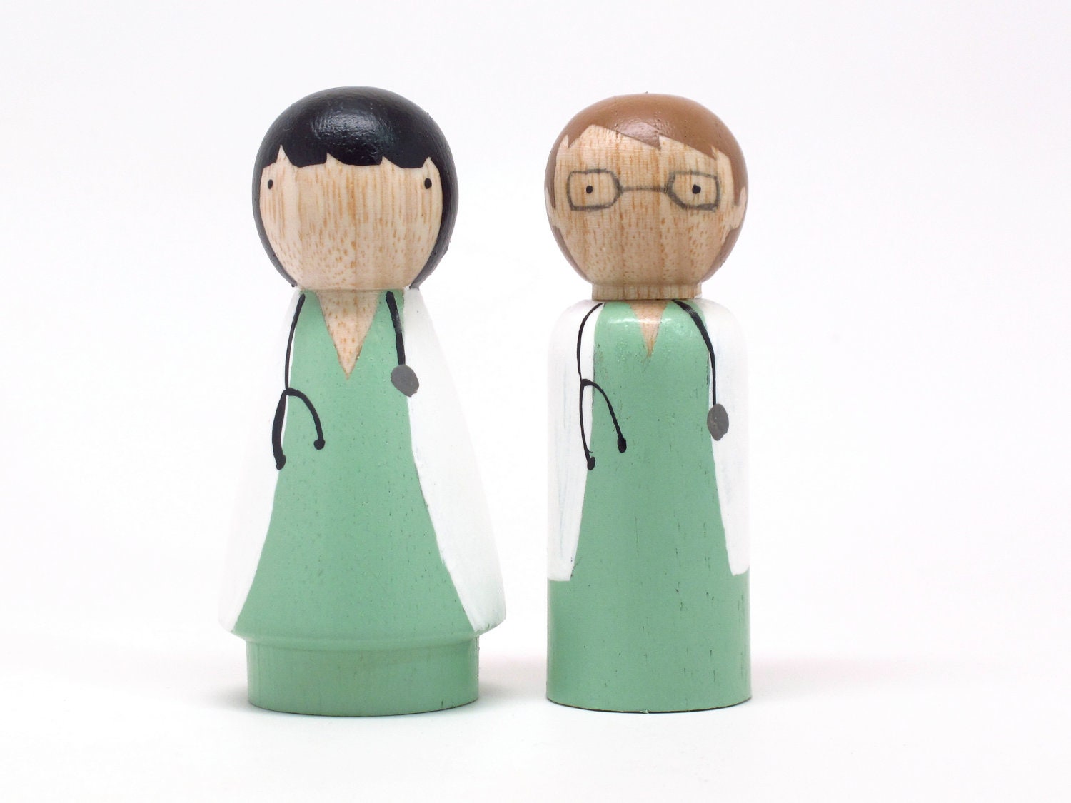 Fair Trade Wooden Toys -Two Little Doctors - Wooden dolls Birthday Cake Toppers
