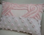 Vintage Chenille Pillow 16x11 French Pink Cottage Shabby Chic