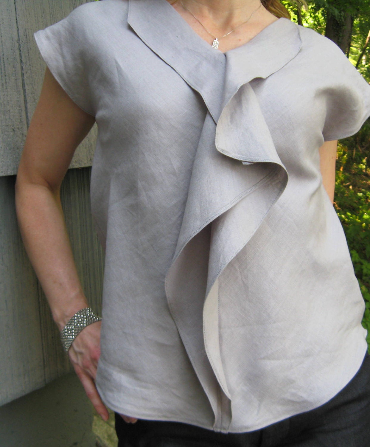 tunic butterfly blouse linen gray navy blue for women made to order free shipping - betsybdesign