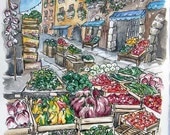 Italian Farmer's Market watercolour print - giclee