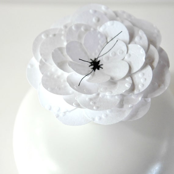 4 White Paper Flower Adornments Stitched Embossed