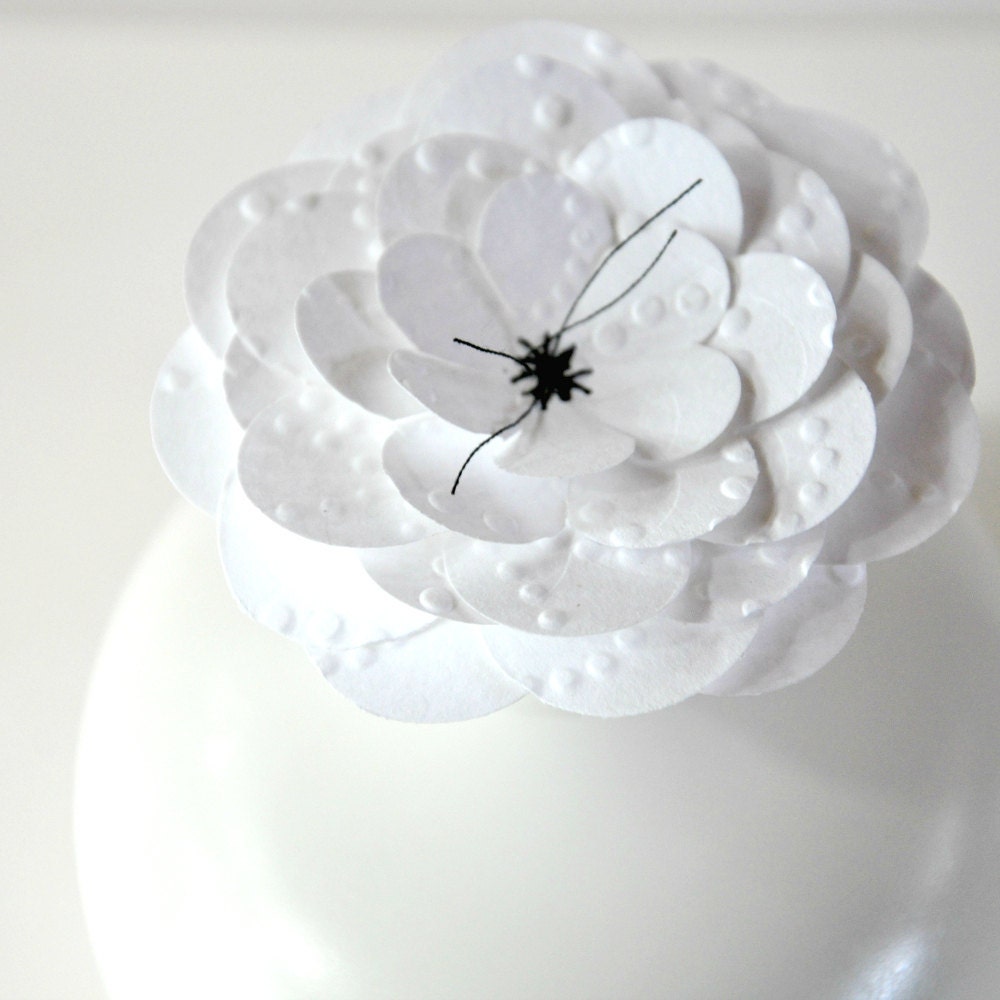 4 White Paper Flower Adornments Stitched Embossed