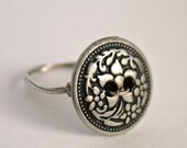 Silver Button Ring Antique Silver Wire Wrapped Ring Custom Size
