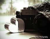 Camera Love Photograph Photo - Heart, vintage, canon, film, black and white, lover - Picture of Love - 8 x 10 Fine Art Print