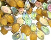 Brown Leaf Beads 25 14mm x 9mm Czech Glass Leaves Matte Frosted Light Topaz Vitral Iced Fall Beads Autumn Beads Golden Leaf Briolettes - LythaStudios