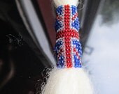 Beaded dreadlock cuff in continuous double sided Union Jack flag pattern