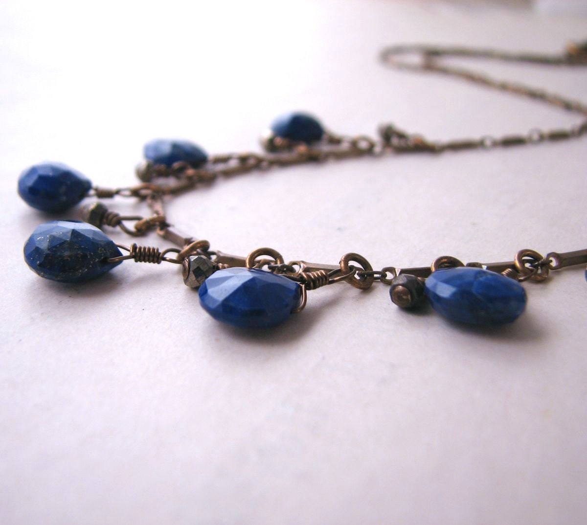 Lapis Jewelry rustic lapis lazuli and pyrite fringe necklace boho summer