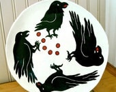Raven Plate - HandMade, Painted Fine Art Black & White Crow Bird Dinnerware - Dinner, Large Sandwich, Serving Dish size - Gathering Treasure