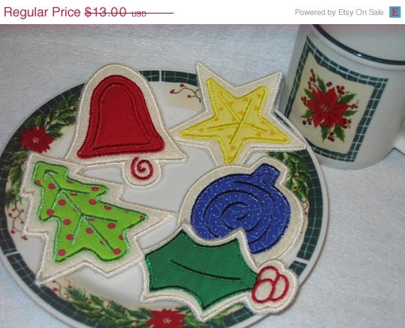 SALE Christmas Felt cookies, SET Of 5, ornament, star, bell, holly leave, and christmas tree Il_170x135
