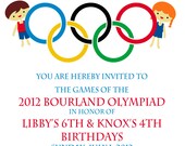 Olympic Party invitation- Olympics Birthday Invitation- Digial File, print yourself - Double birthday party